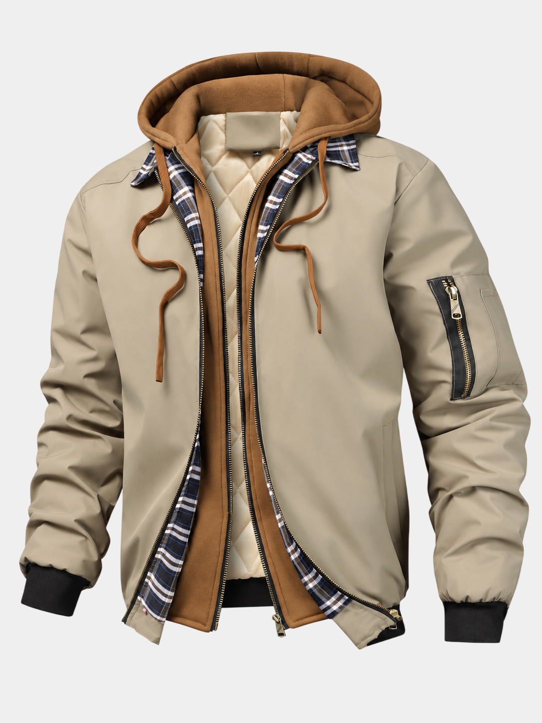 Vintage Layered Hooded Bomber Jacket