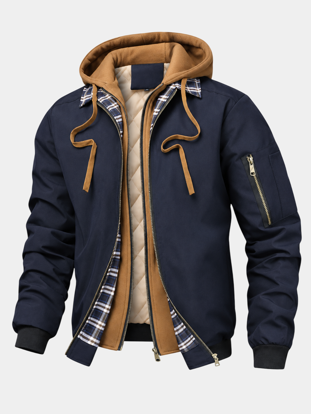 Vintage Layered Hooded Bomber Jacket
