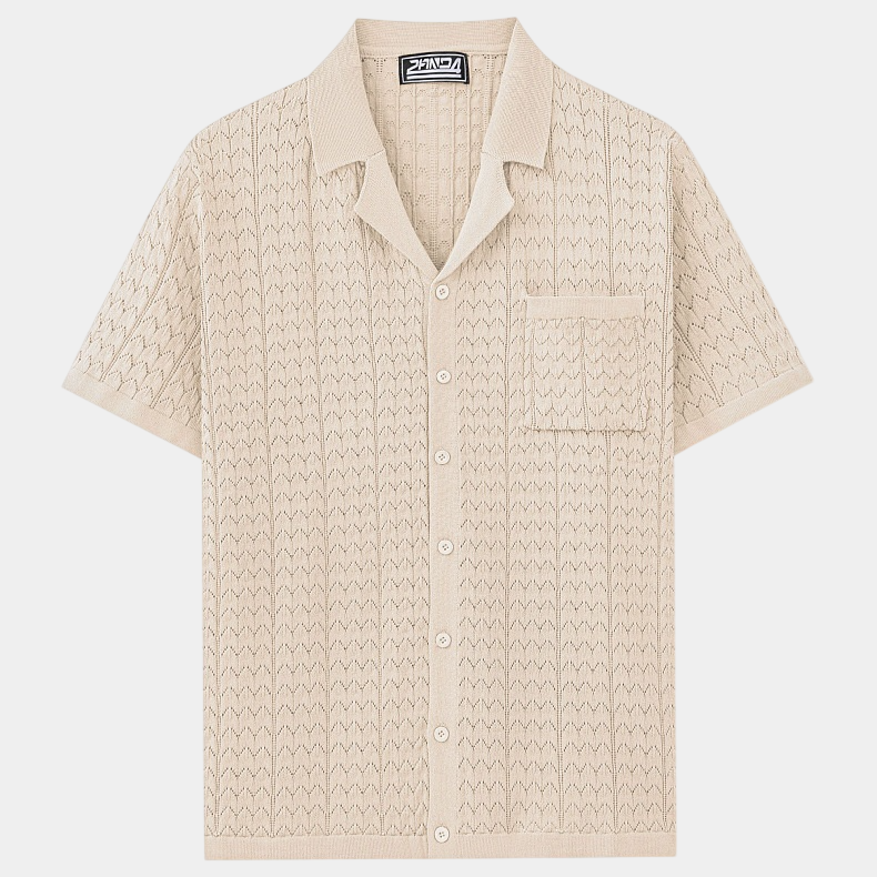 Vintage Textured Knit Cuban Collar Shirt