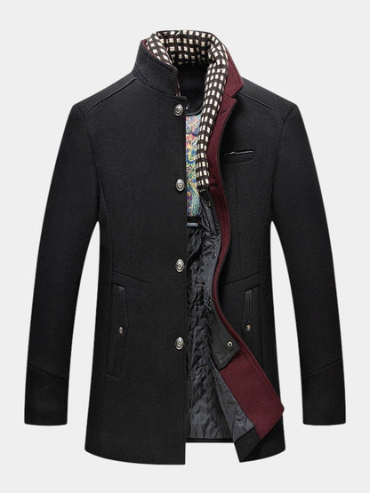 Thick Stand Collar Detachable Scarf Wool Coat