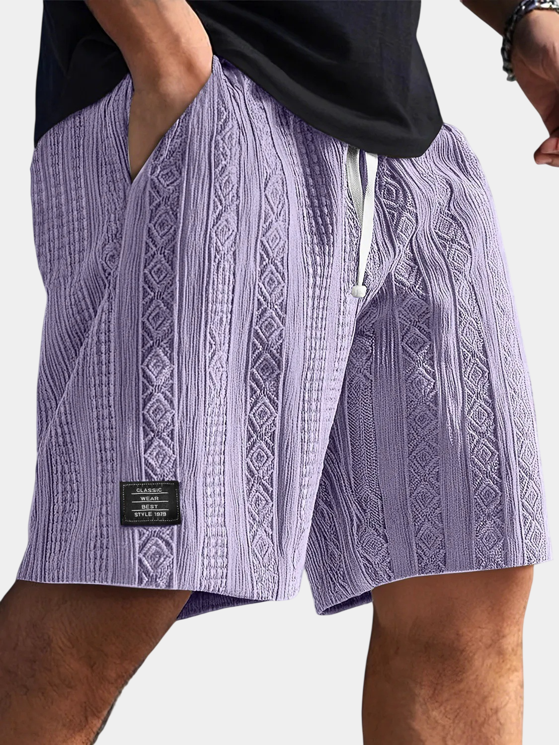 Textured Jacquard Drawstring Casual Shorts