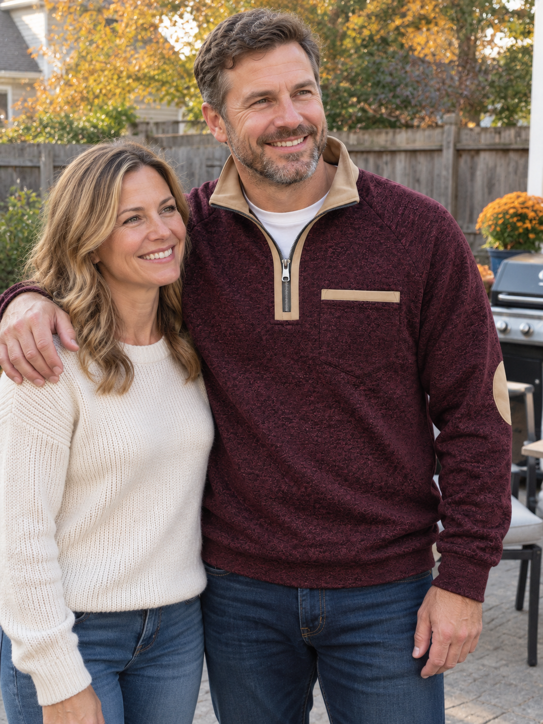 Vintage Thick Textured Quarter-Zip Fleece Sweatshirt