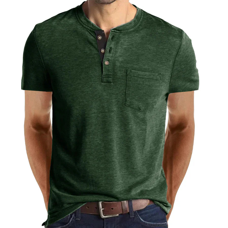 Men's Henley Button Cotton Shirt With Pocket