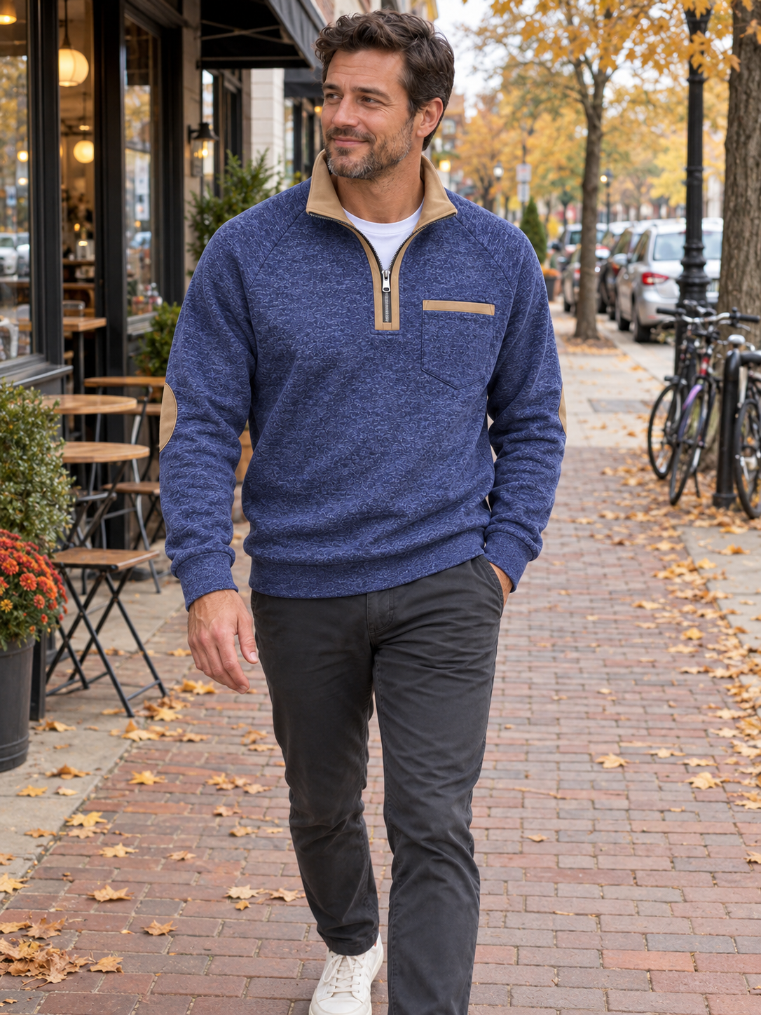 Vintage Thick Textured Quarter-Zip Fleece Sweatshirt