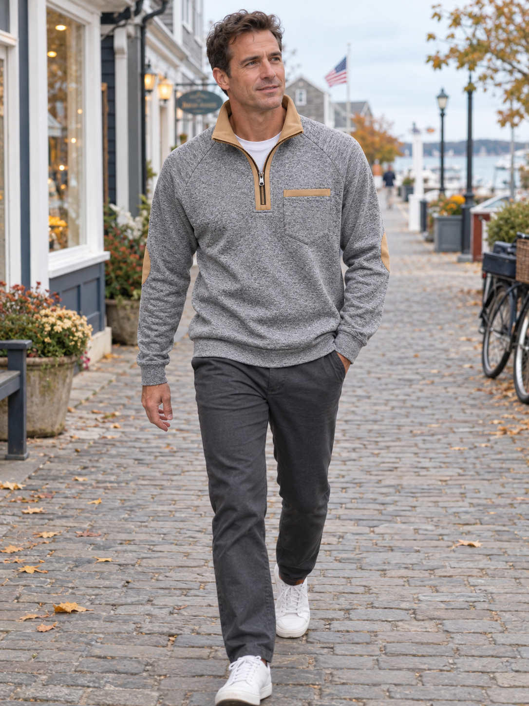 Vintage Thick Textured Quarter-Zip Fleece Sweatshirt