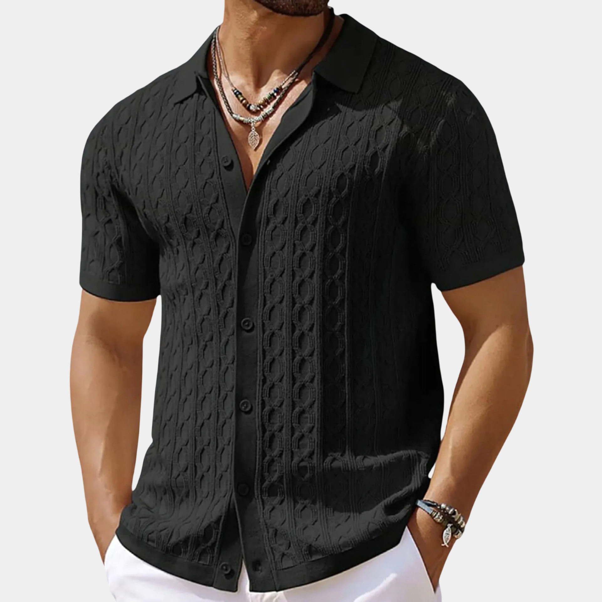 Premium Textured Jacquard Knit Polo Shirt
