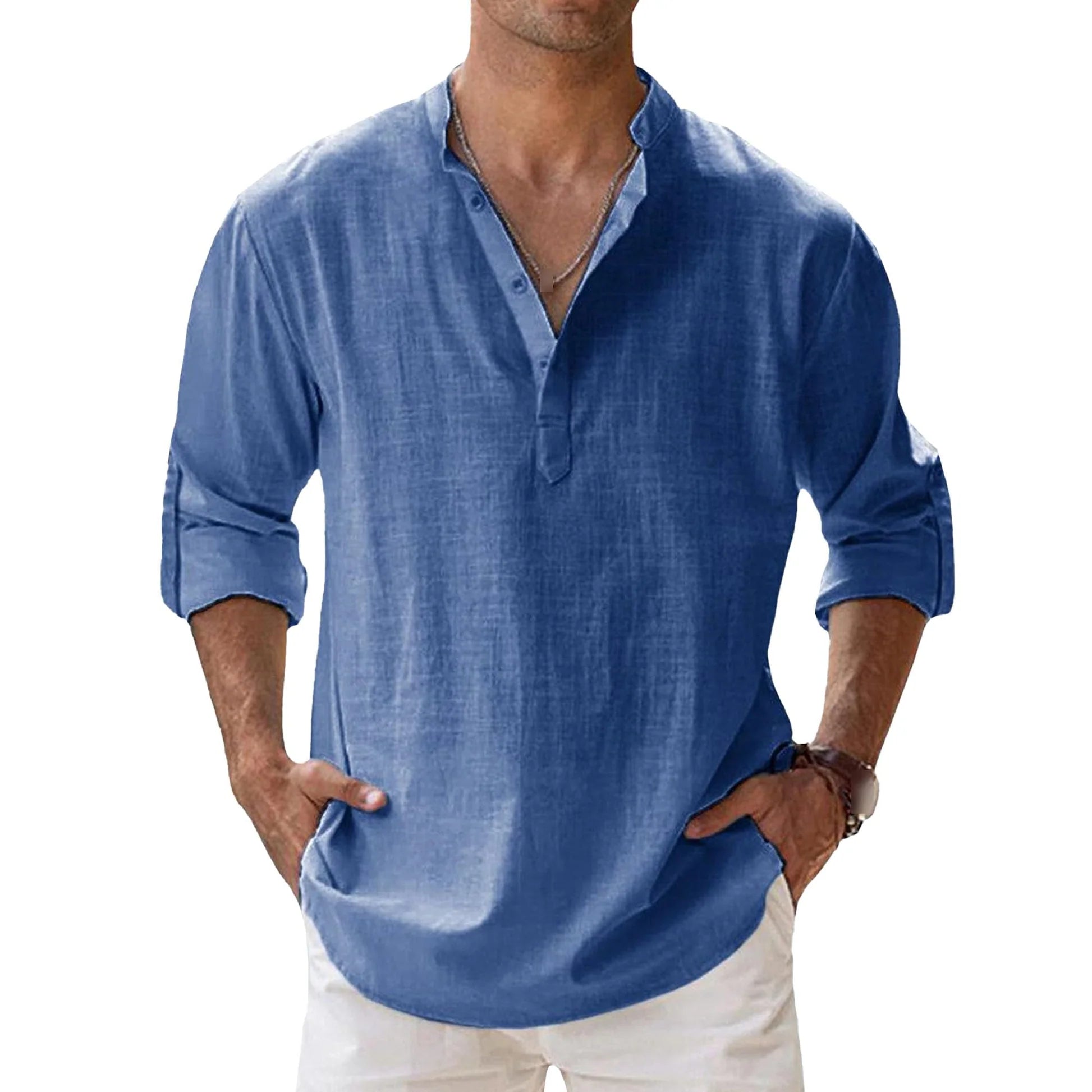 Men's Casual 100% Cotton Long-Sleeve Shirt