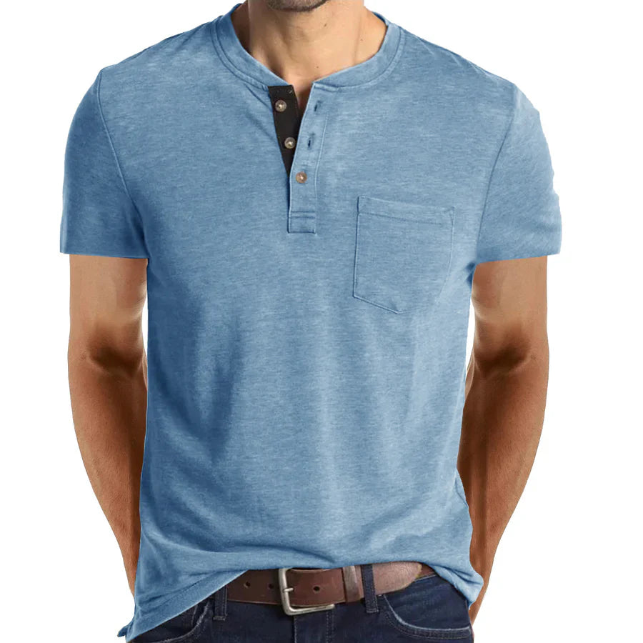 Men's Henley Button Cotton Shirt With Pocket