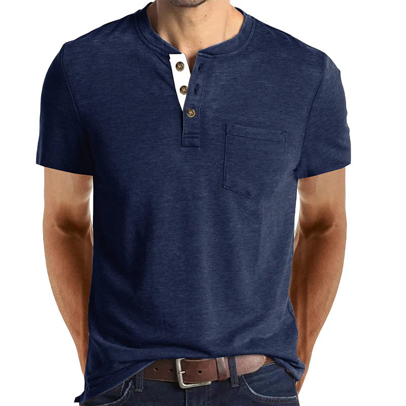 Men's Henley Button Cotton Shirt With Pocket