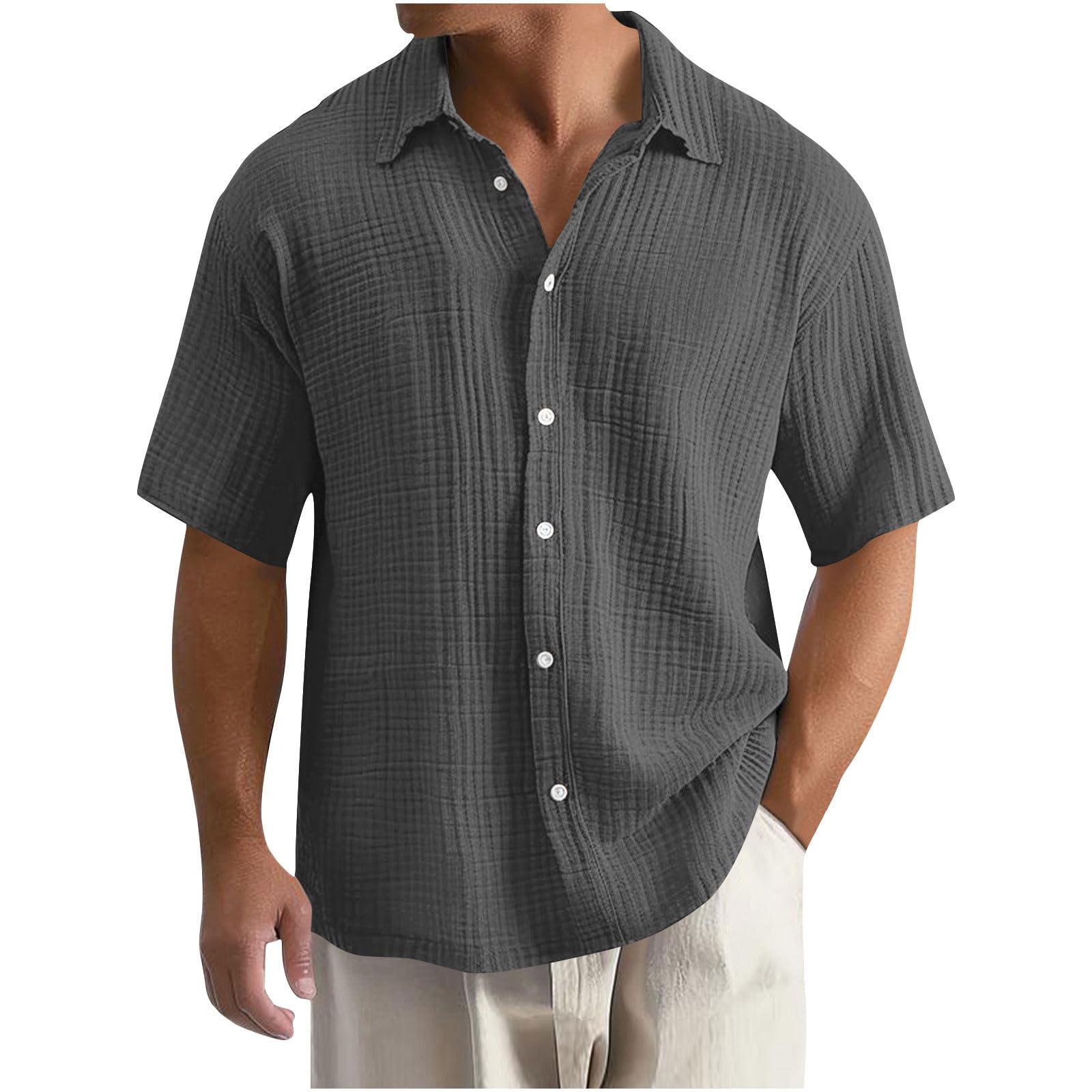 Men's Premium Loose Waffle Lapel Collar 100% Cotton Shirt