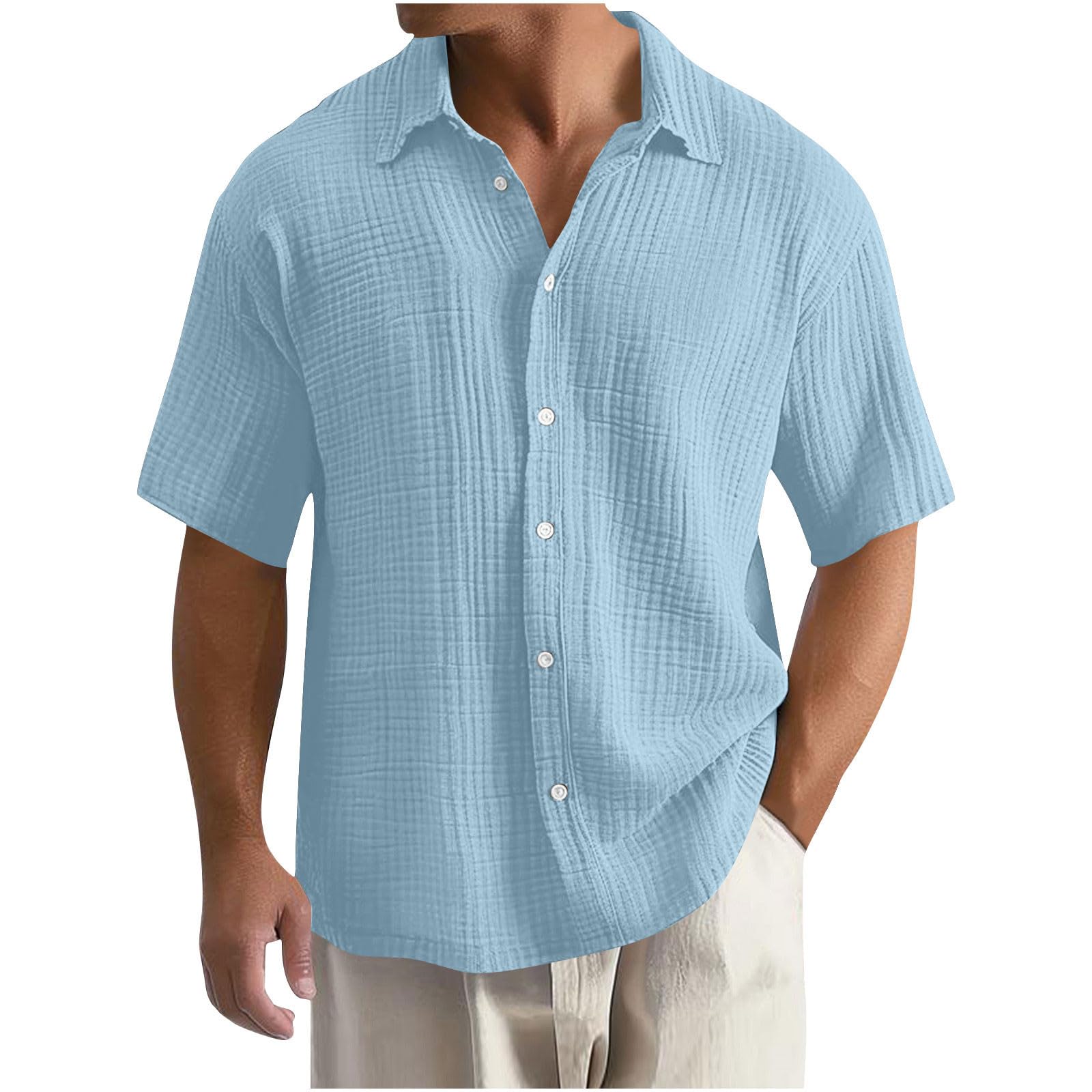 Men's Premium Loose Waffle Lapel Collar 100% Cotton Shirt