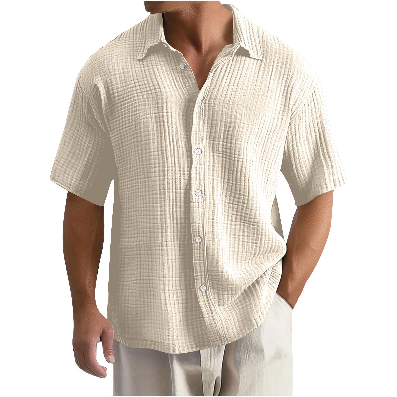 Men's Premium Loose Waffle Lapel Collar 100% Cotton Shirt