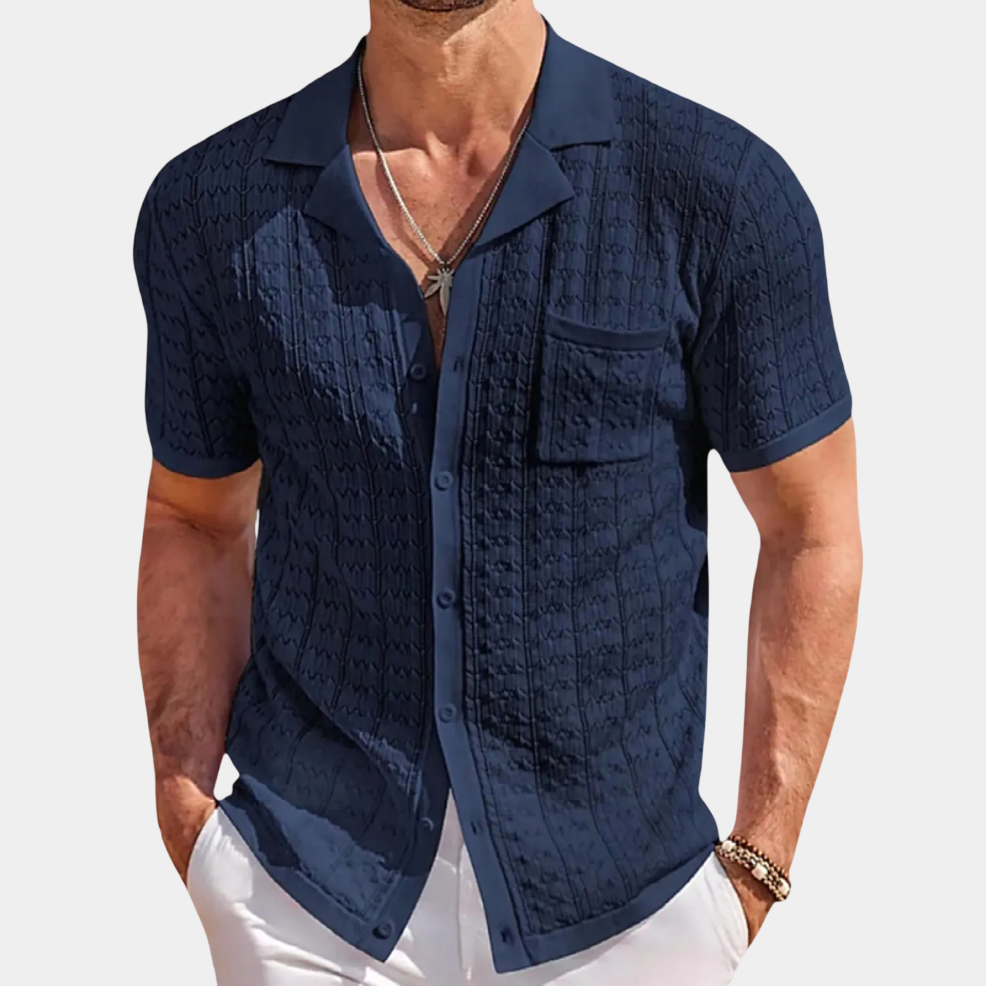 Vintage Textured Knit Cuban Collar Shirt