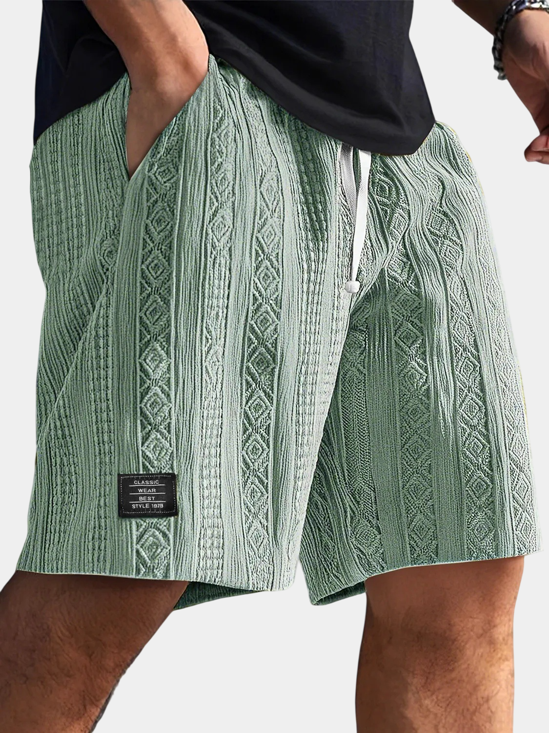 Textured Jacquard Drawstring Casual Shorts