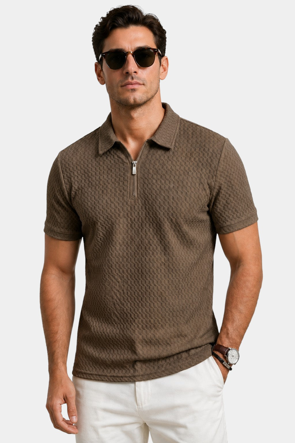 Nylon Stretch Jacquard Golf Polo Shirt