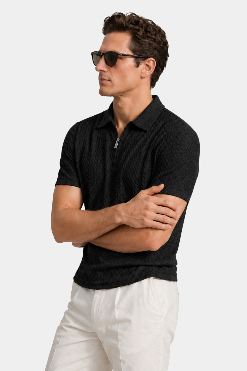 Nylon Stretch Jacquard Golf Polo Shirt