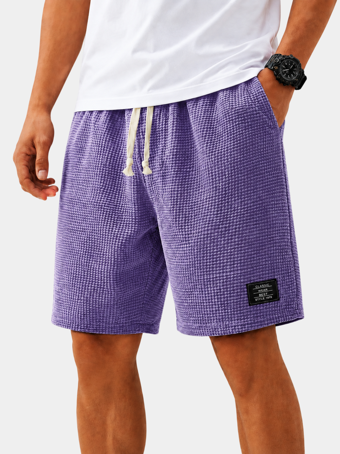 Textured Drawstring Casual Shorts