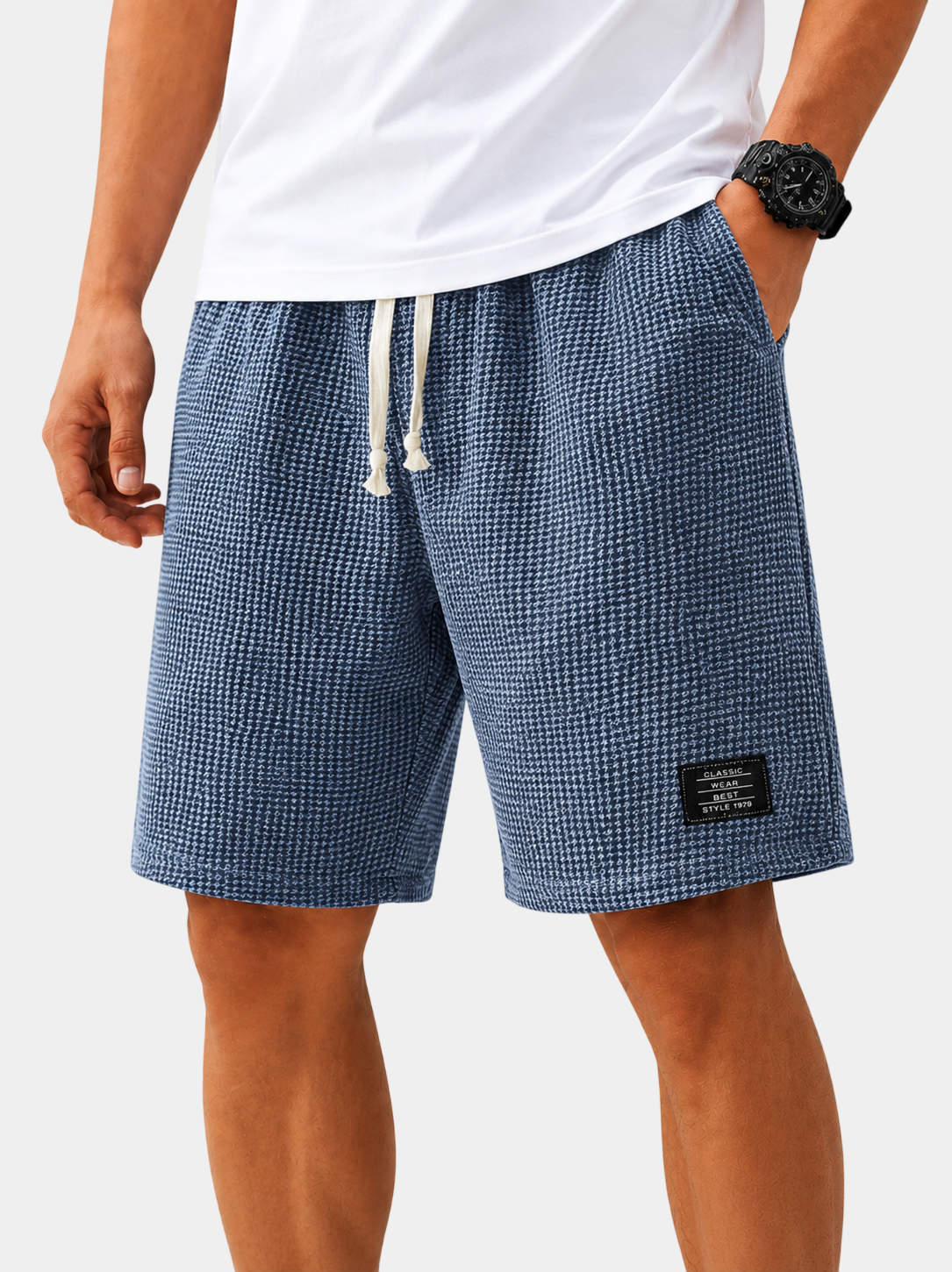 Textured Drawstring Casual Shorts