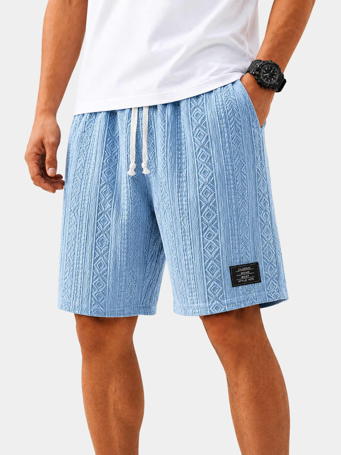 Textured Jacquard Drawstring Casual Shorts