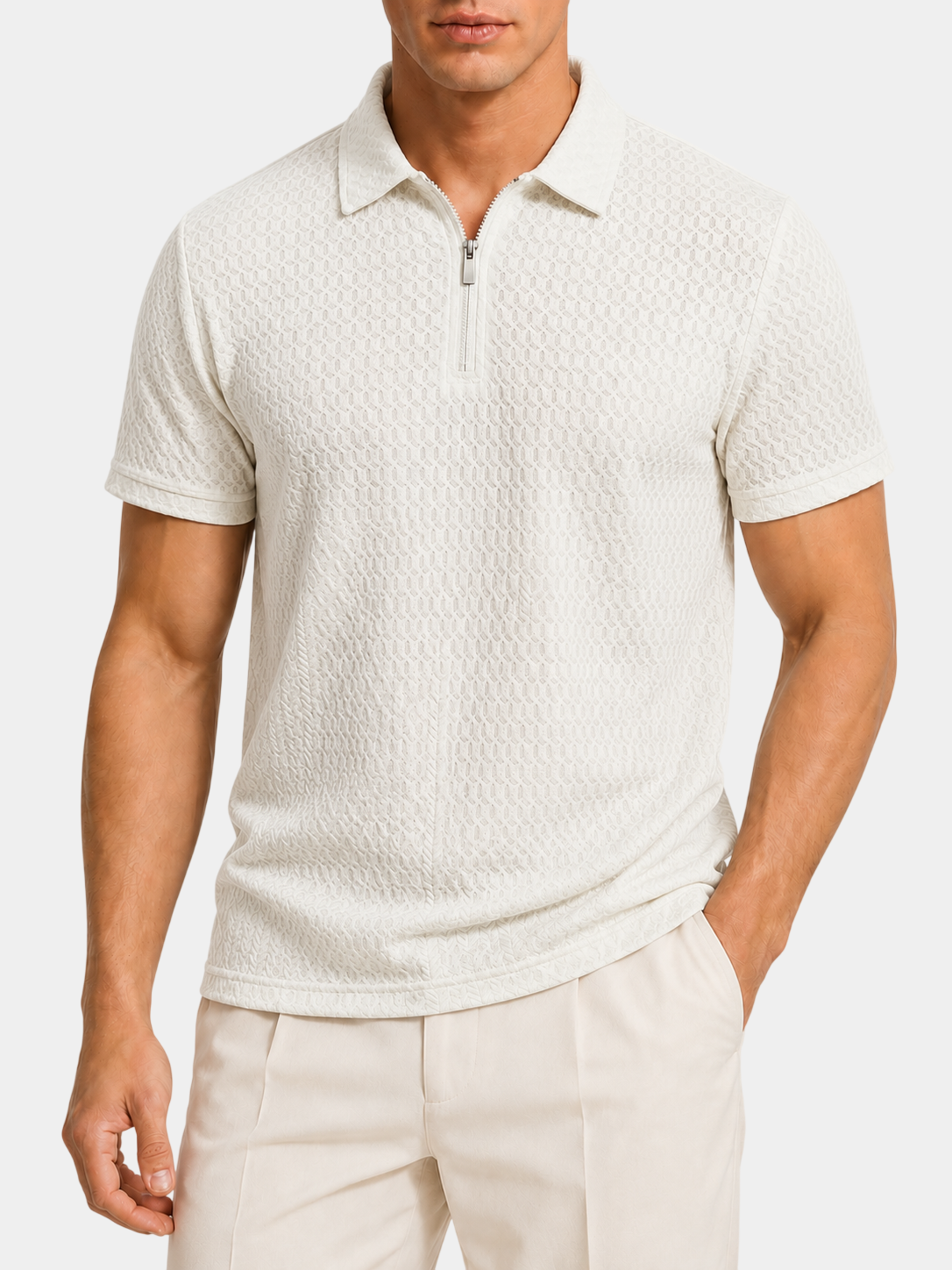 Nylon Stretch Jacquard Golf Polo Shirt