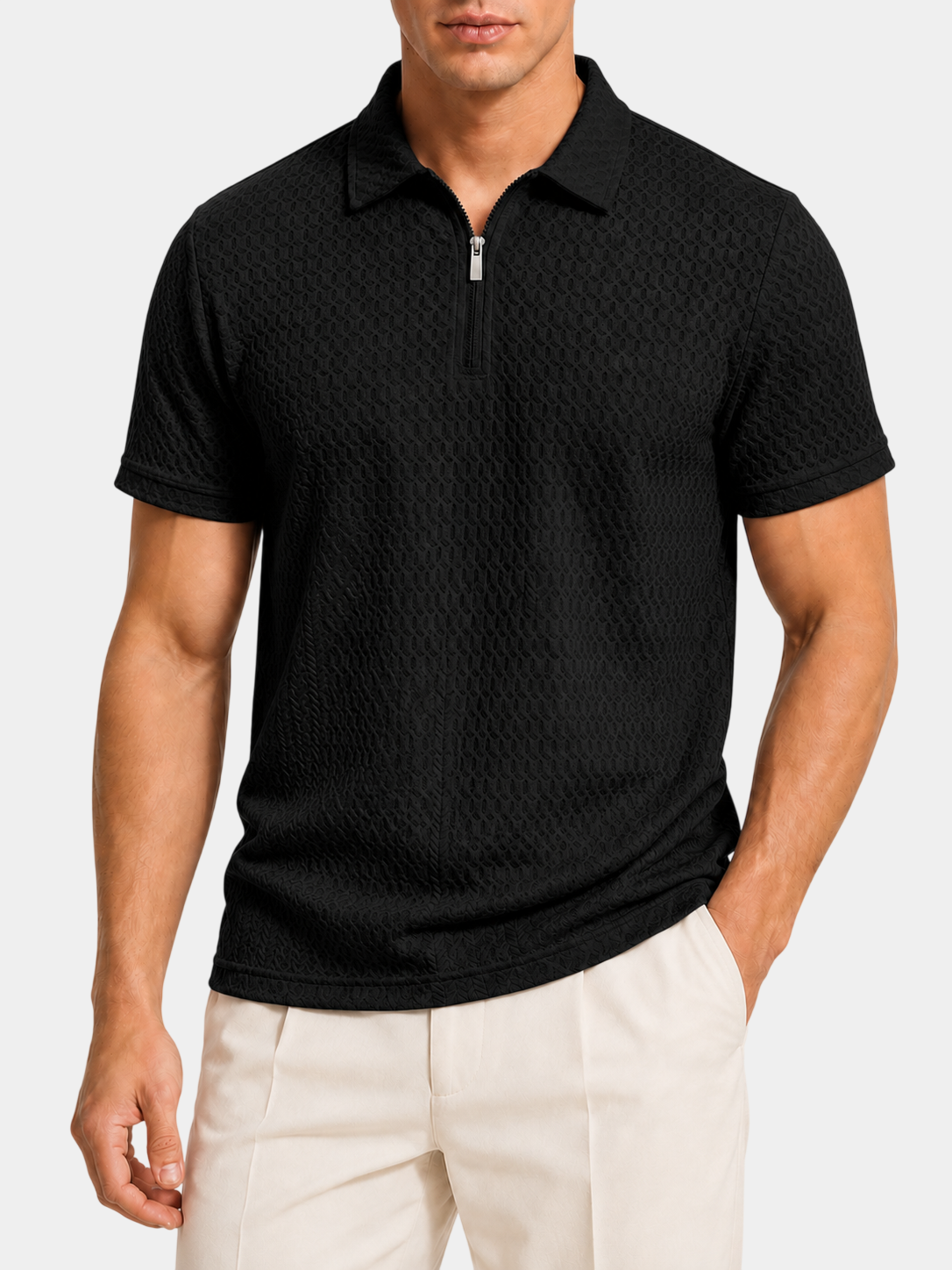 Nylon Stretch Jacquard Golf Polo Shirt