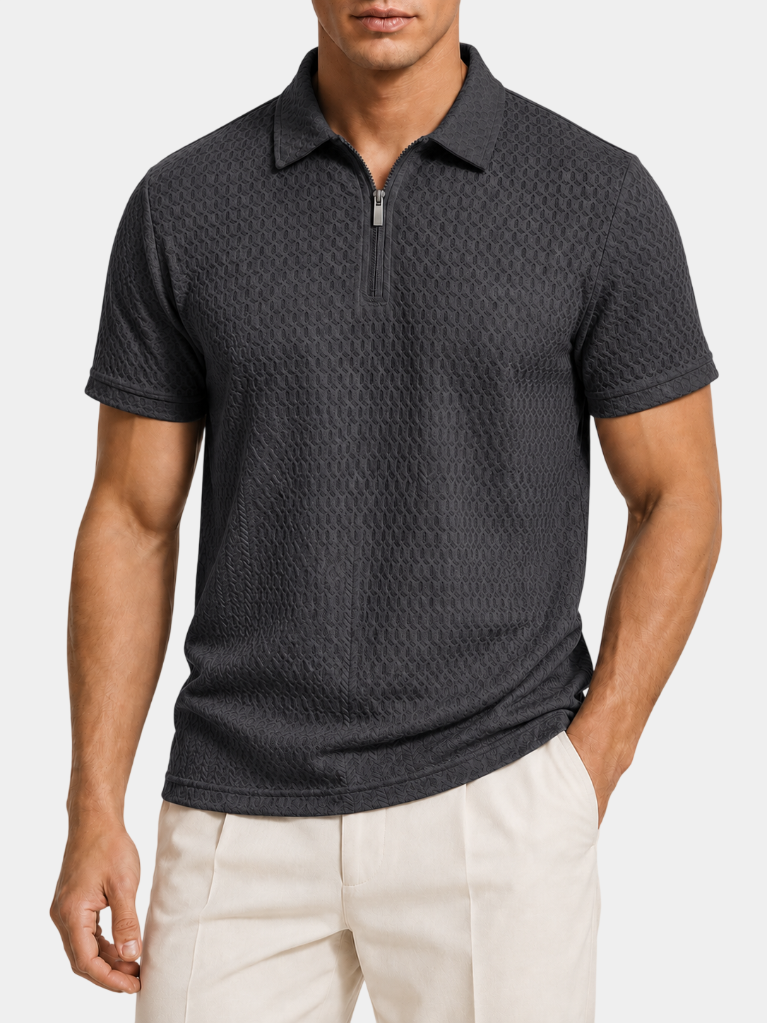 Nylon Stretch Jacquard Golf Polo Shirt