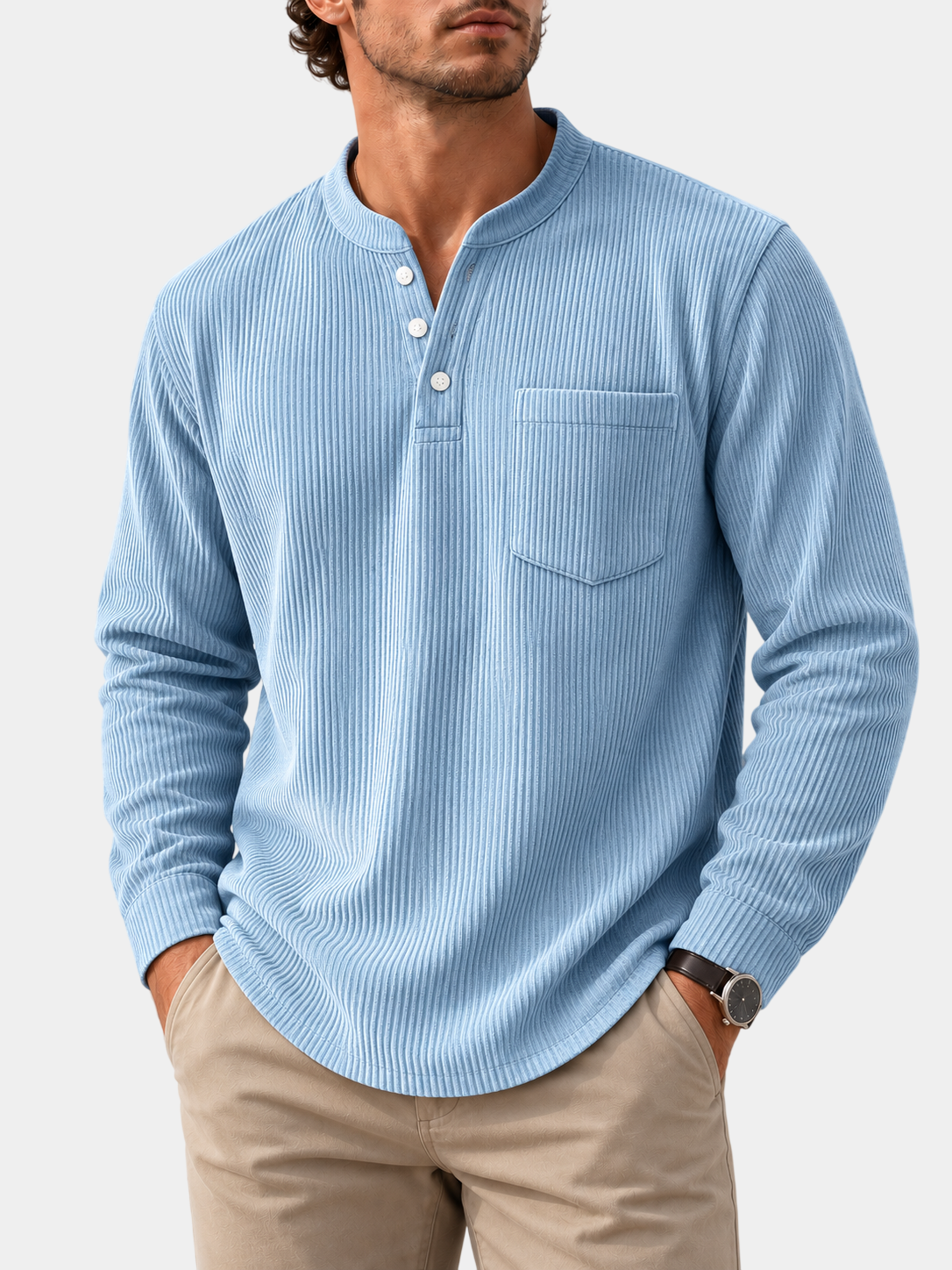 Premium Corduroy Henley Long Sleeve Shirt