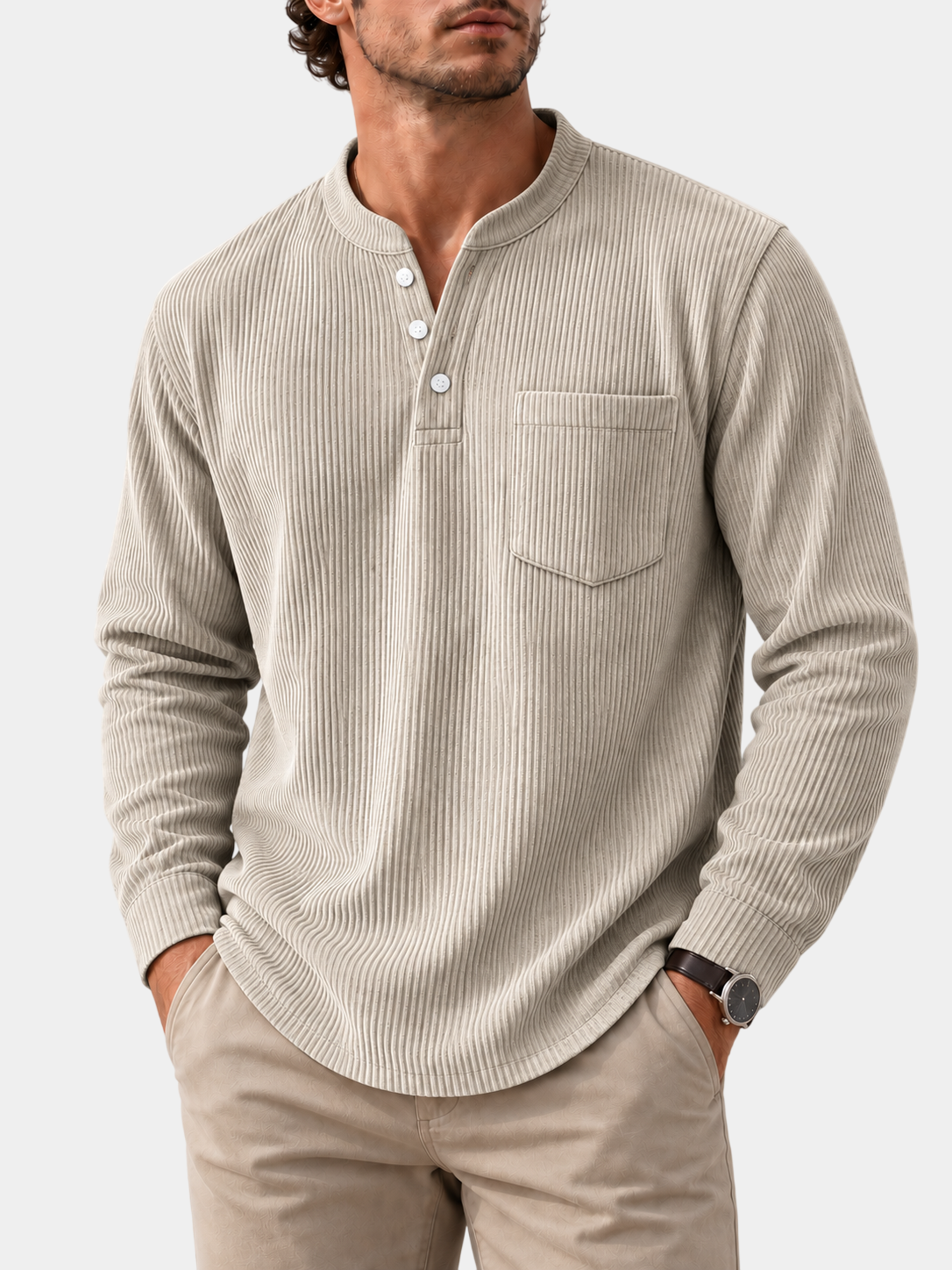 Premium Corduroy Henley Long Sleeve Shirt