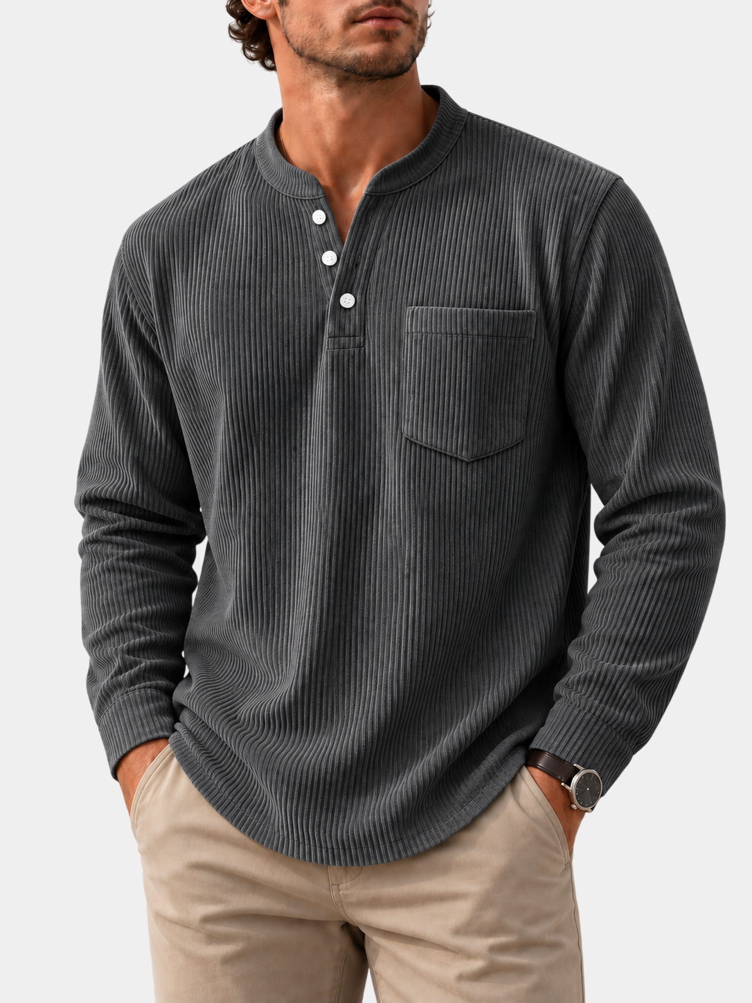Premium Corduroy Henley Long Sleeve Shirt