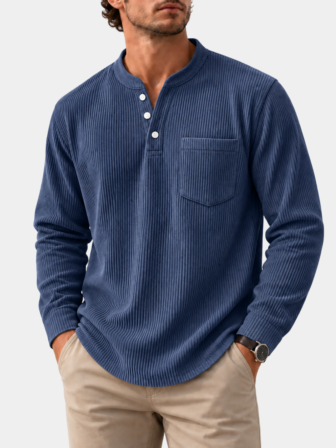 Premium Corduroy Henley Long Sleeve Shirt