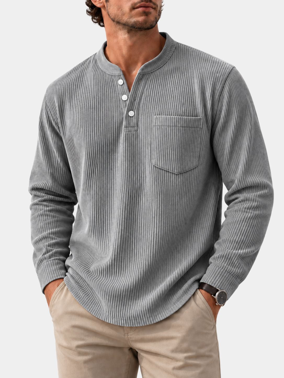Premium Corduroy Henley Long Sleeve Shirt
