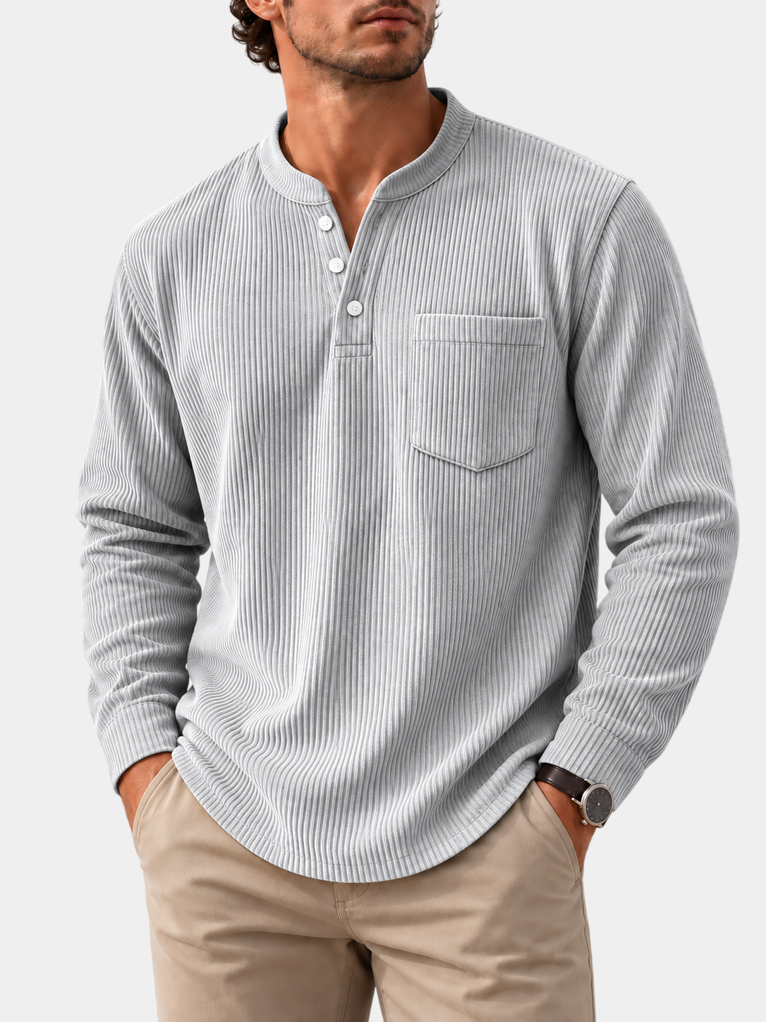 Premium Corduroy Henley Long Sleeve Shirt