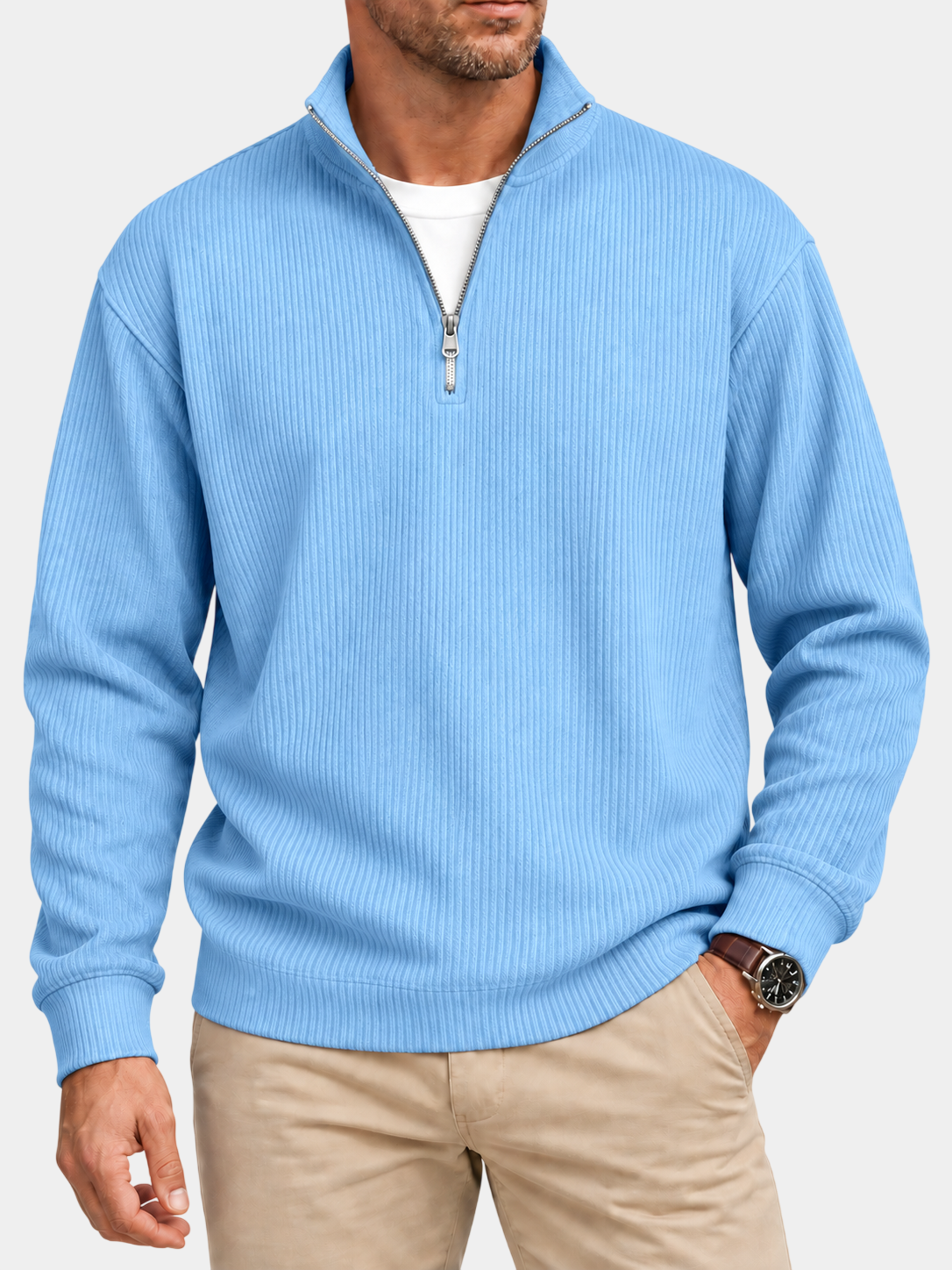 Textured Stand Collar Quarter-Zip Pullover Sweatshirt