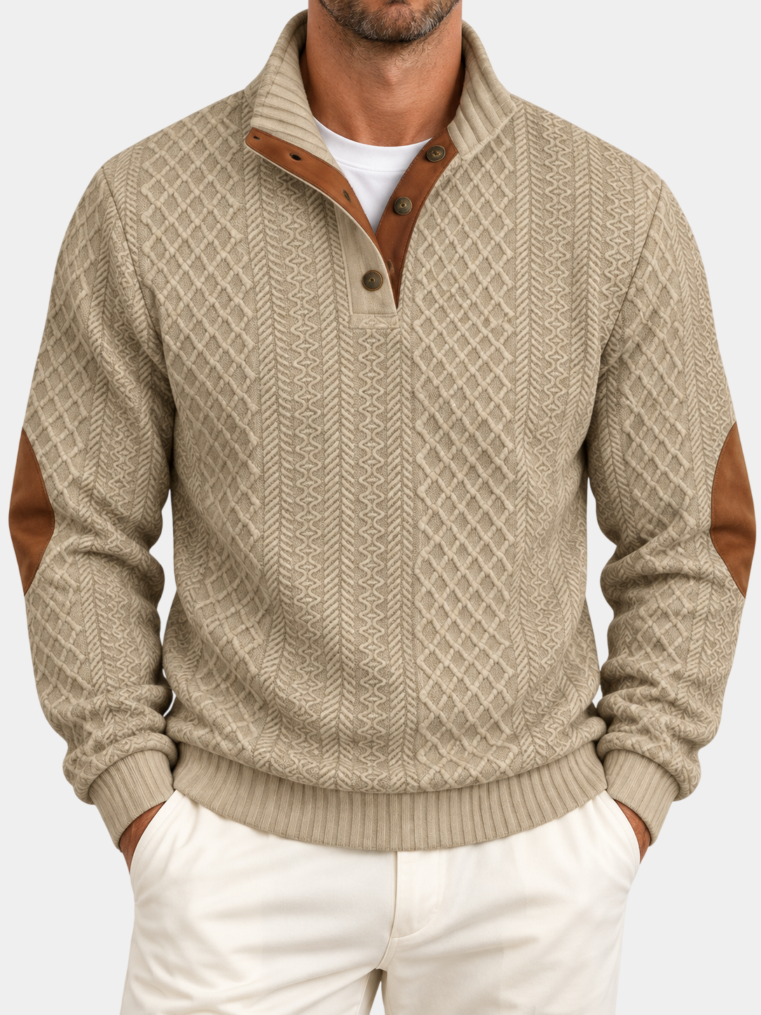 Vintage Jacquard Stand Collar Pullover Sweatshirt