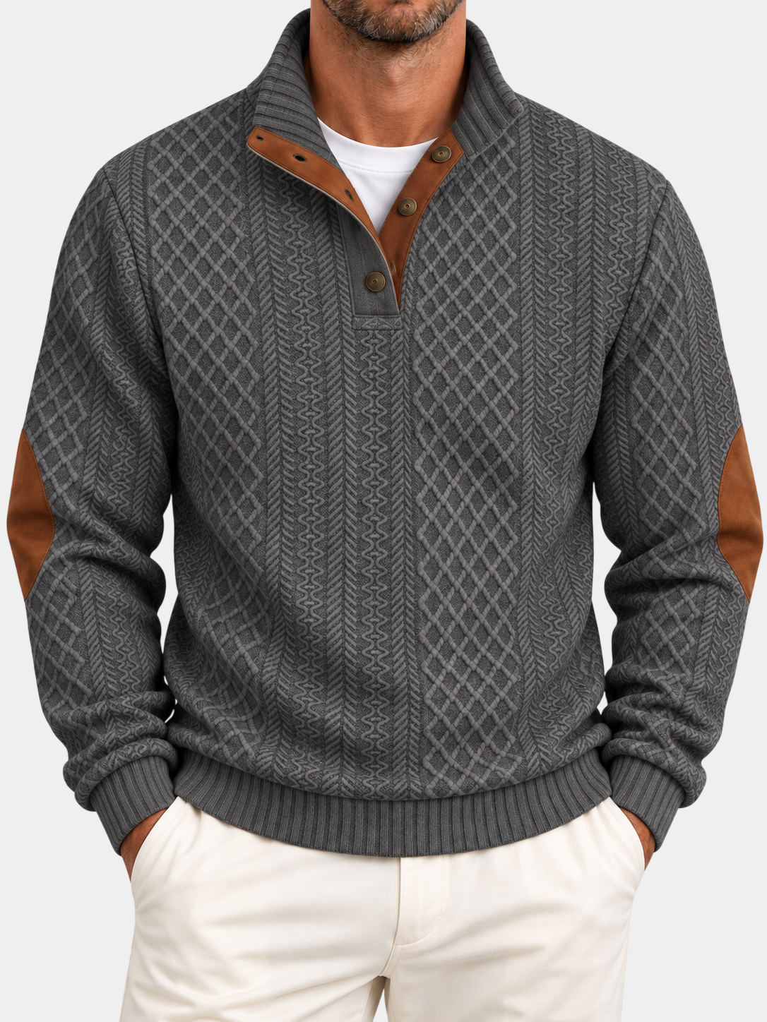 Vintage Jacquard Stand Collar Pullover Sweatshirt