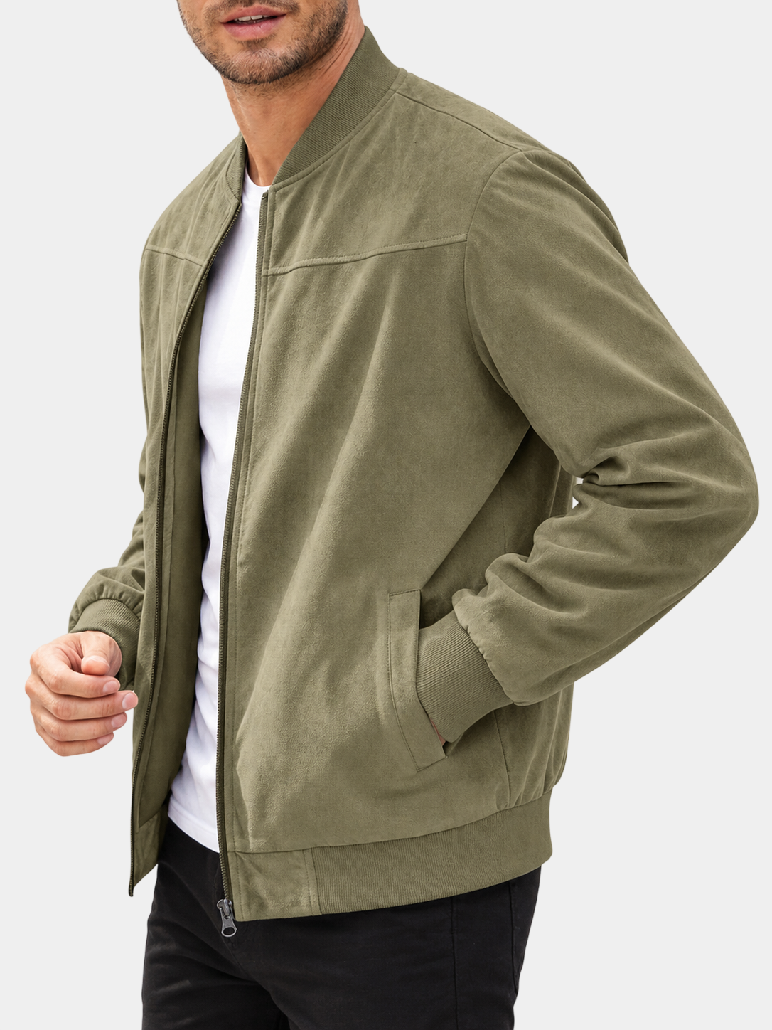 Premium Suede-Look Stand Collar Zip Jacket