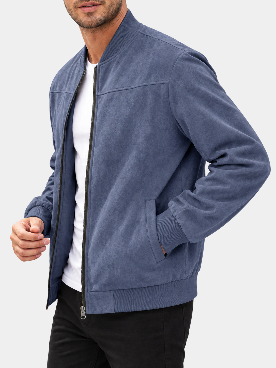 Premium Suede-Look Stand Collar Zip Jacket