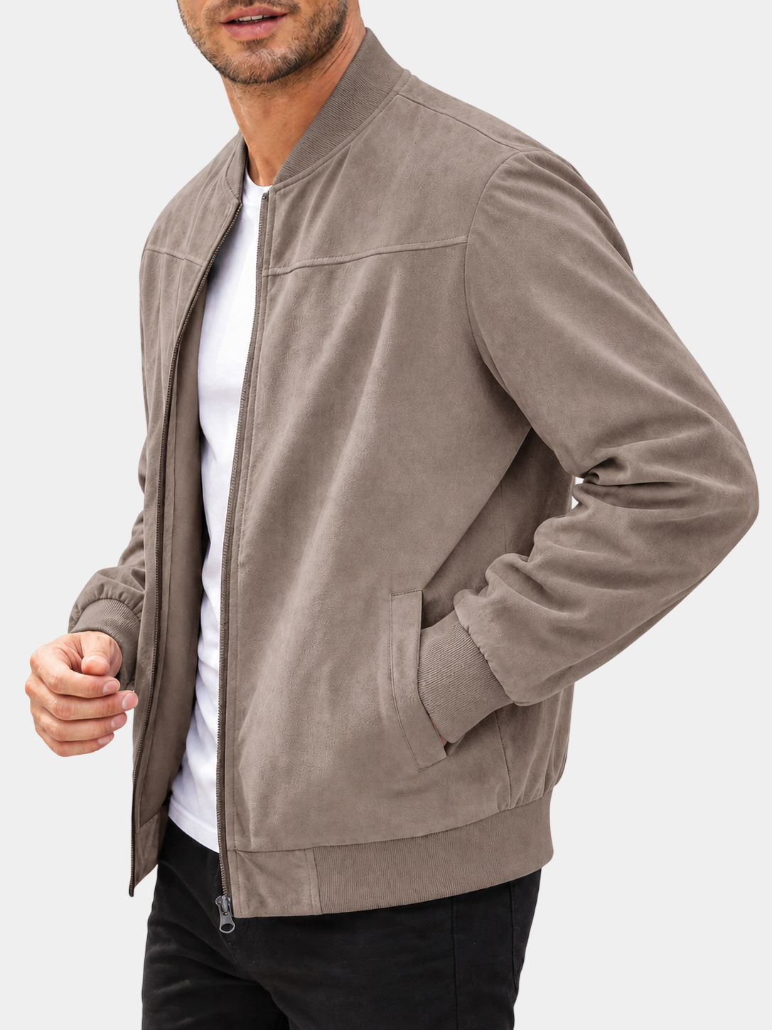 Premium Suede-Look Stand Collar Zip Jacket