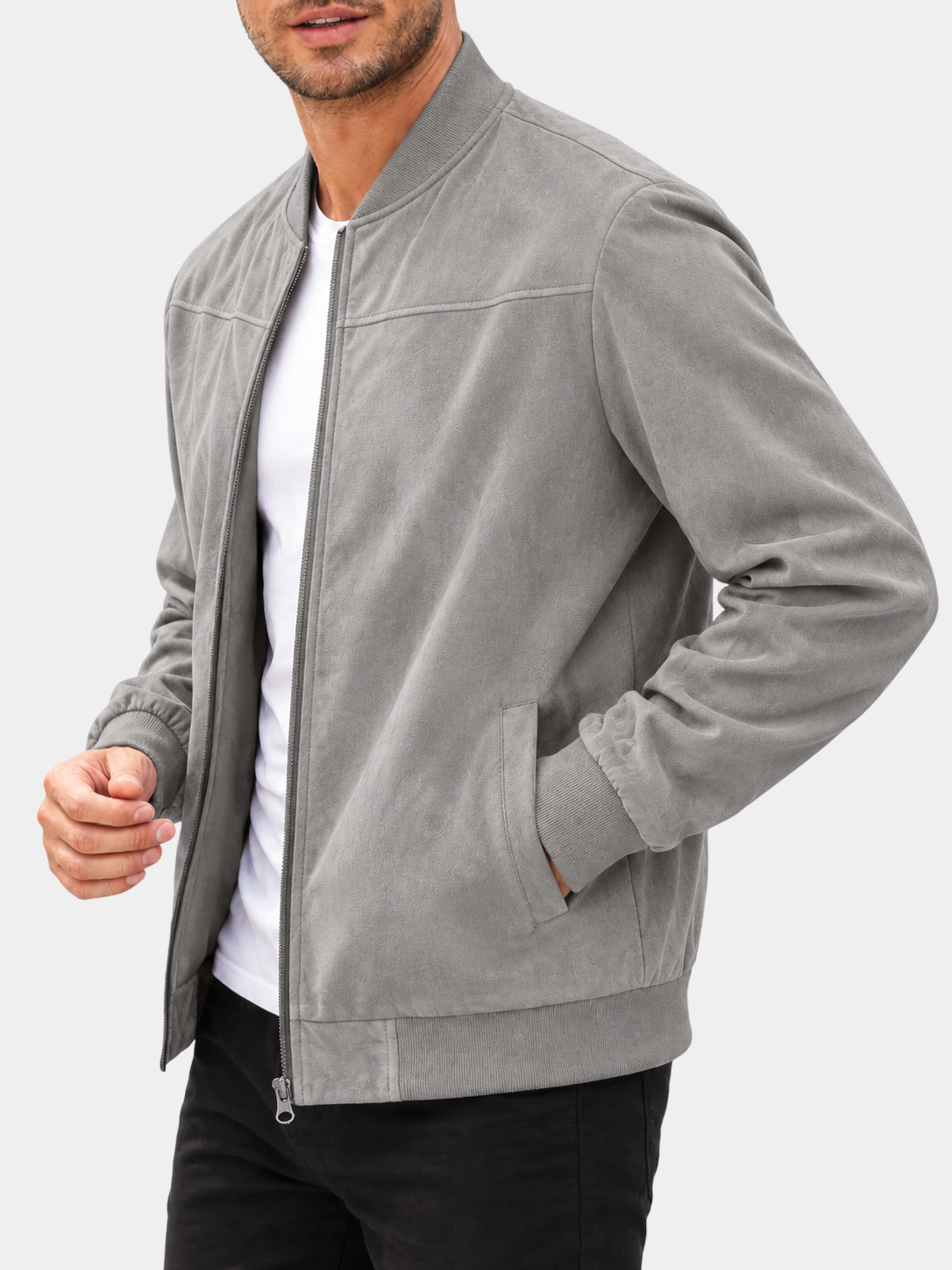 Premium Suede-Look Stand Collar Zip Jacket