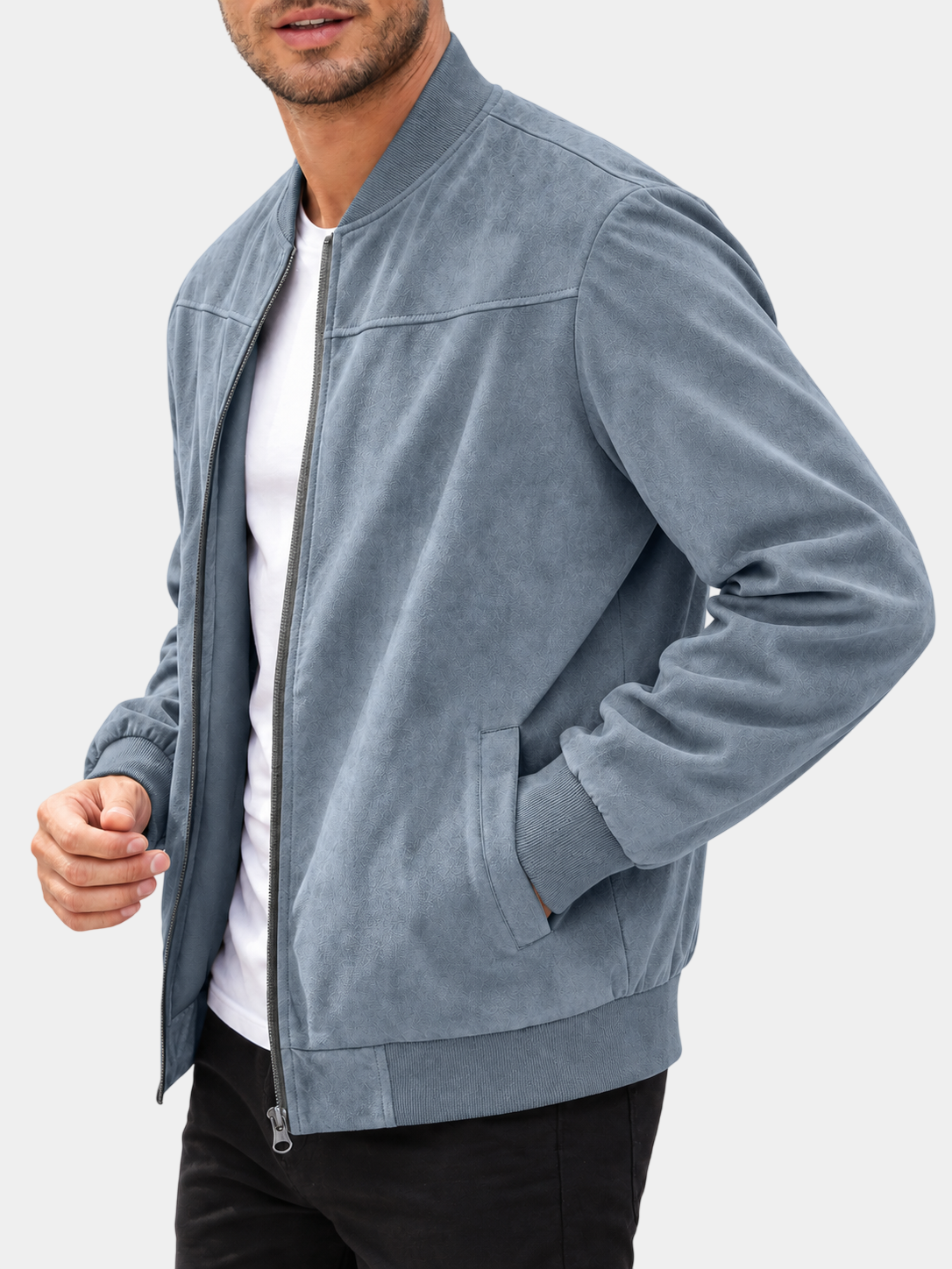 Premium Suede-Look Stand Collar Zip Jacket