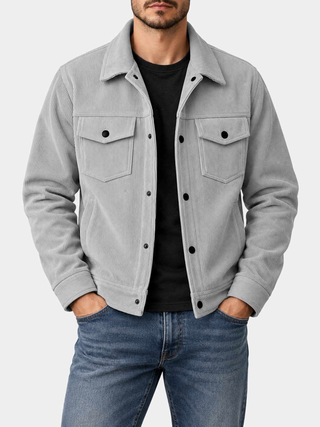 Premium Textured Corduroy Snap Button Jacket