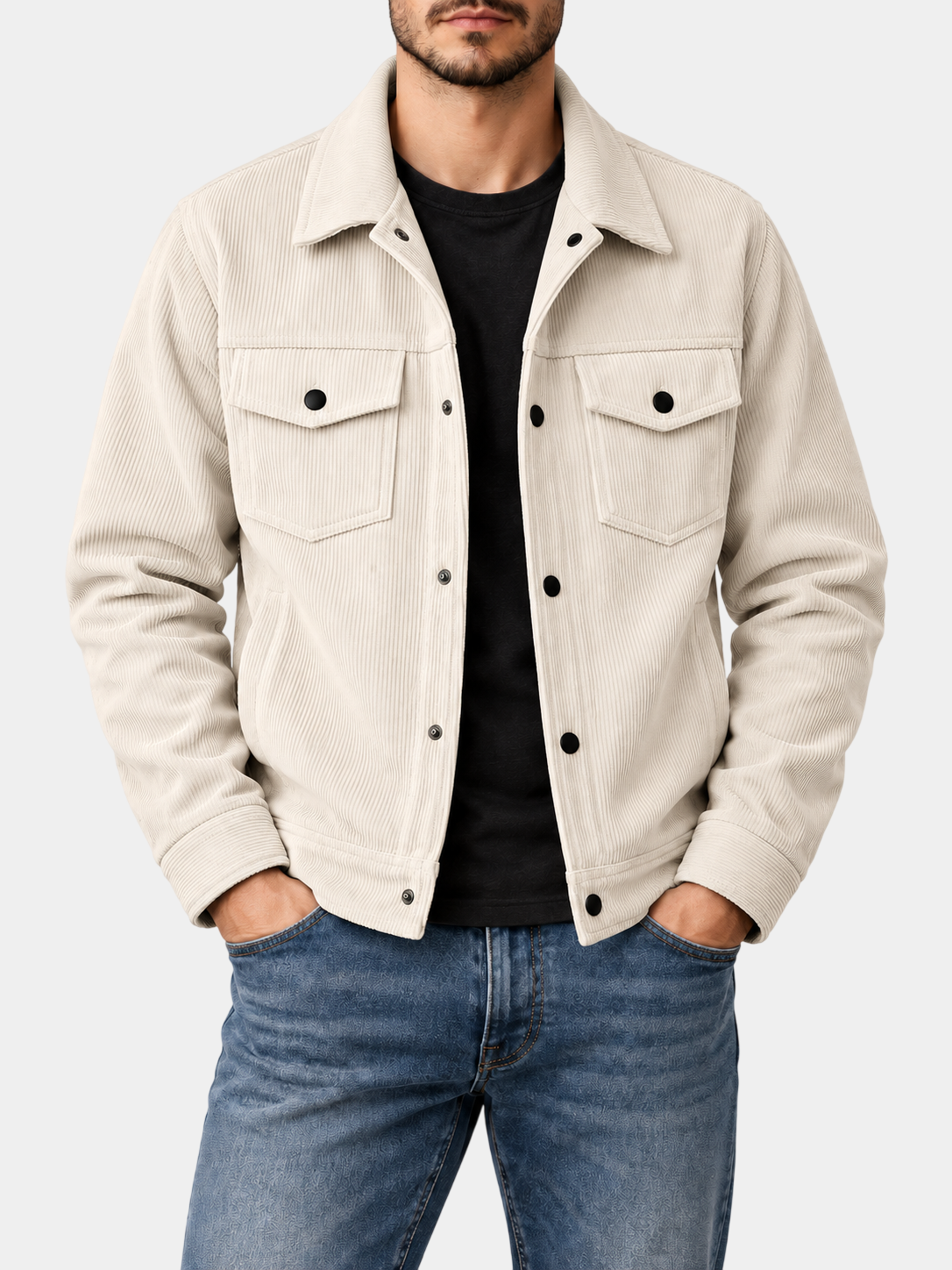 Premium Textured Corduroy Snap Button Jacket