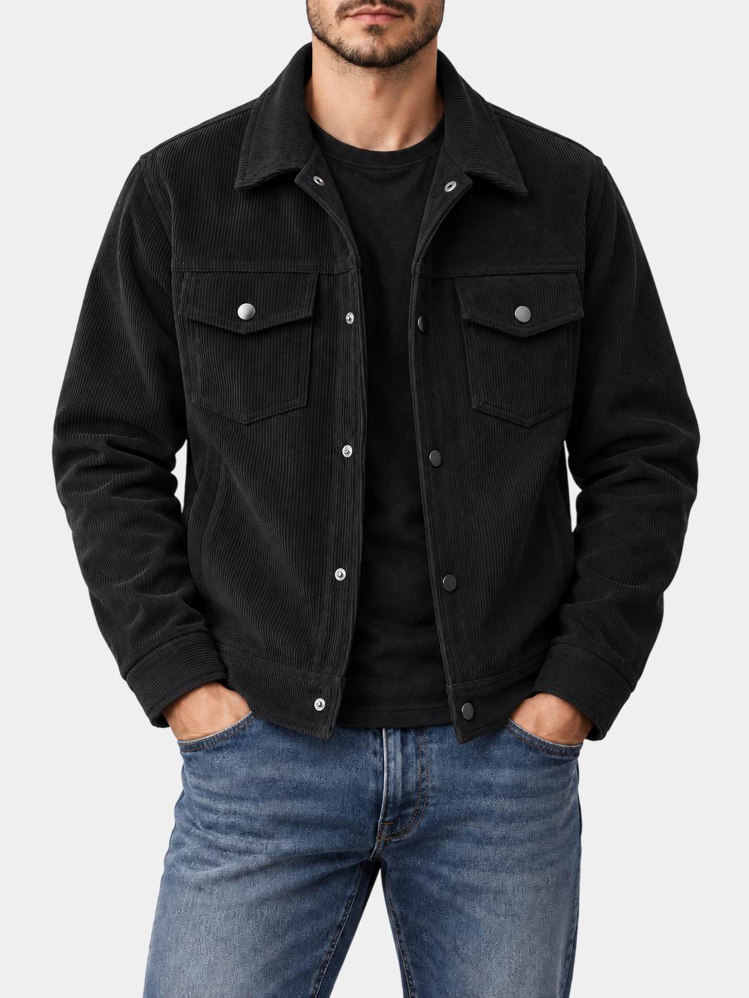 Premium Textured Corduroy Snap Button Jacket