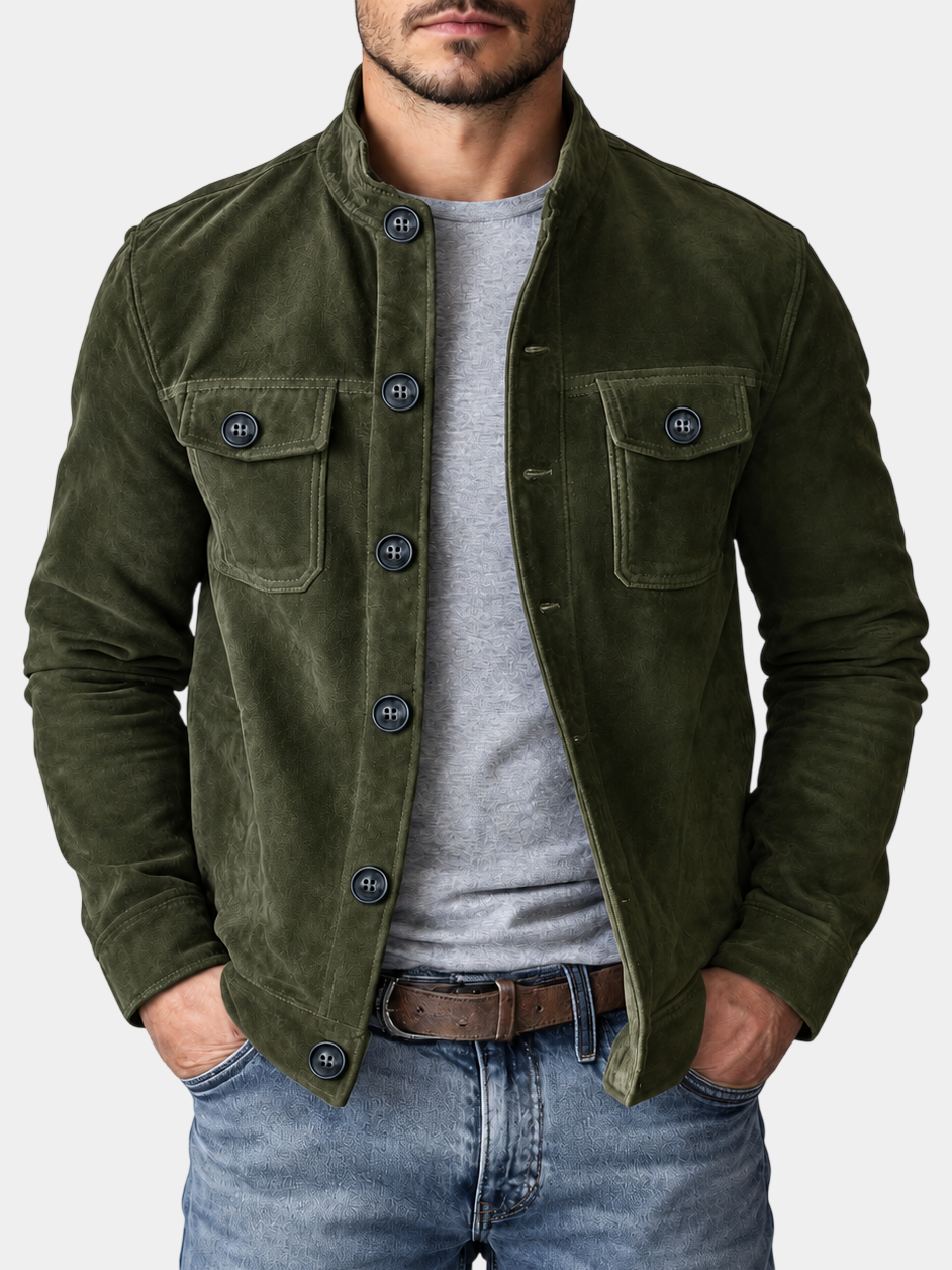 Vintage Stand Collar Pocket Suede Jacket