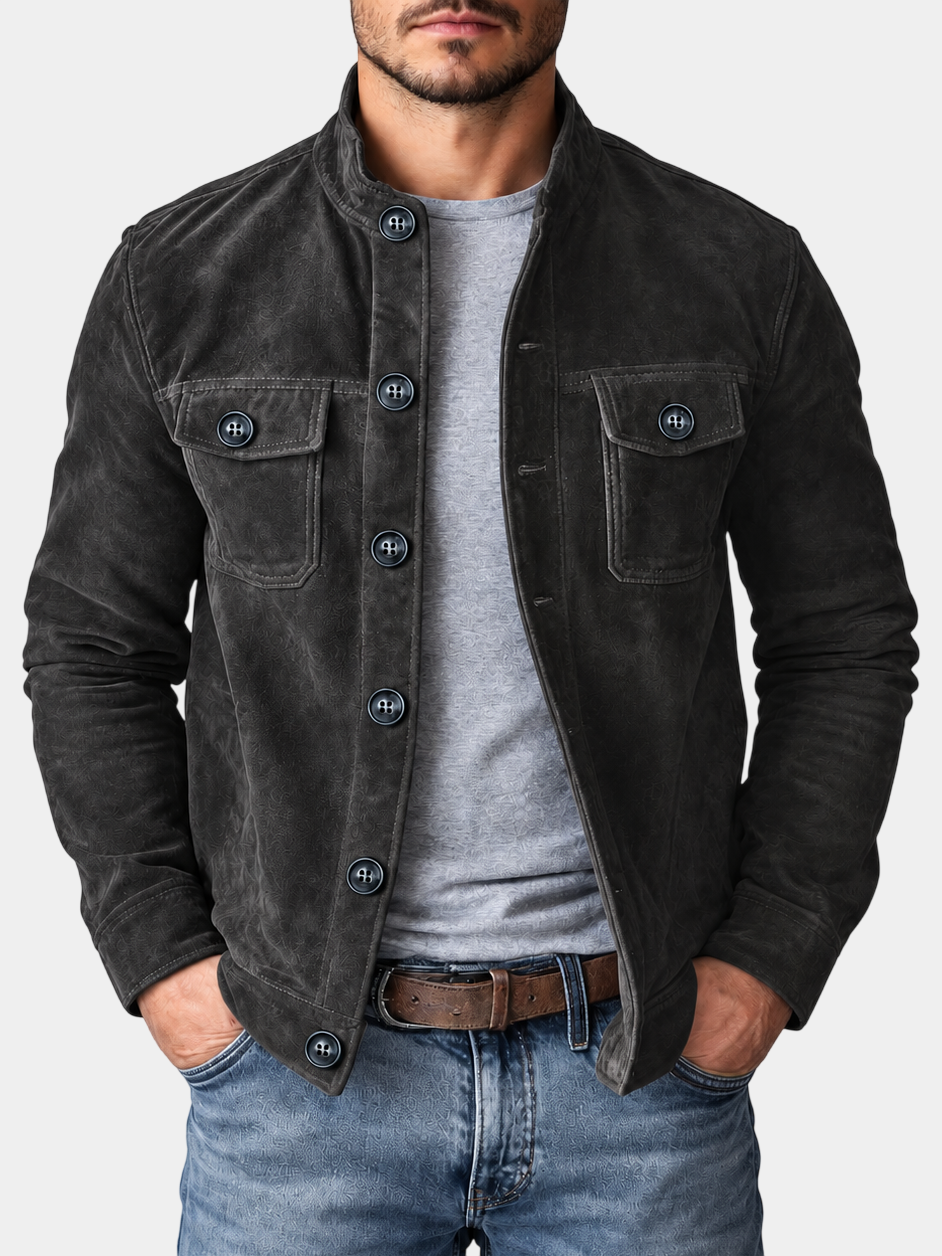 Vintage Stand Collar Pocket Suede Jacket
