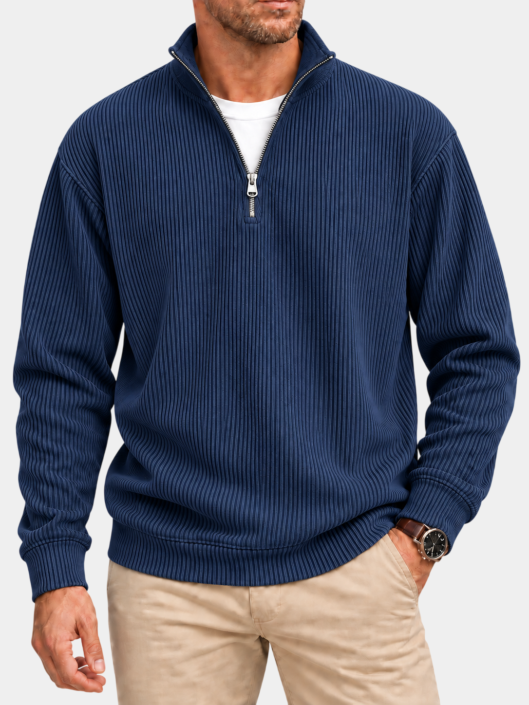 Textured Stand Collar Quarter-Zip Pullover