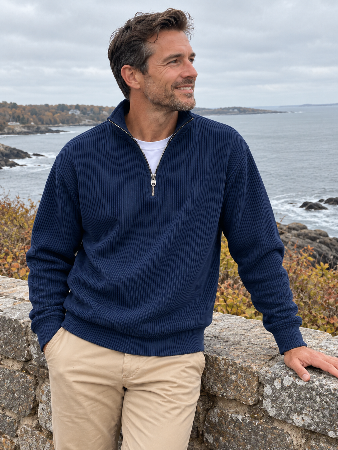 Textured Stand Collar Quarter-Zip Pullover