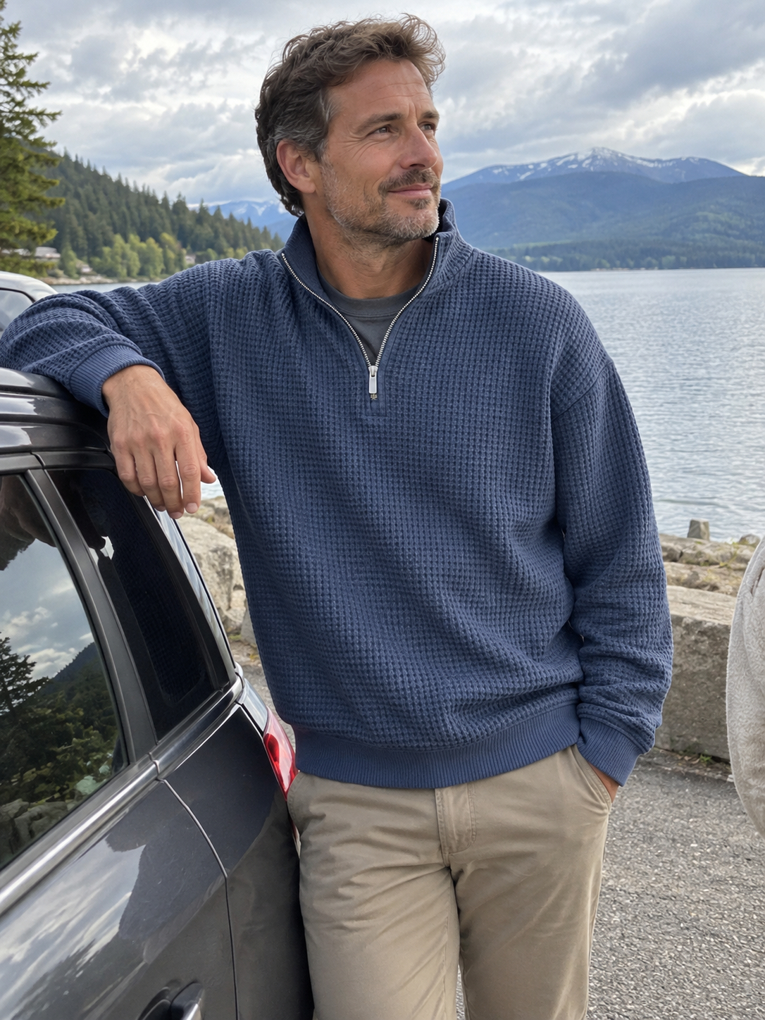 Premium Waffle Textured Quarter-Zip Pullover