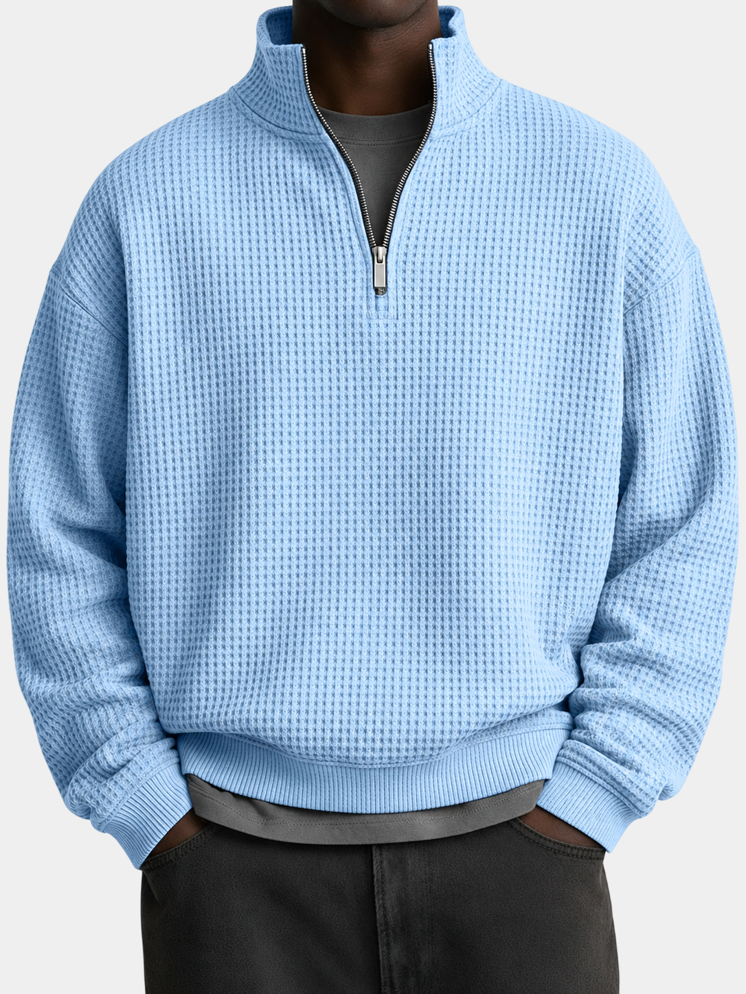 Premium Waffle Textured Quarter-Zip Pullover