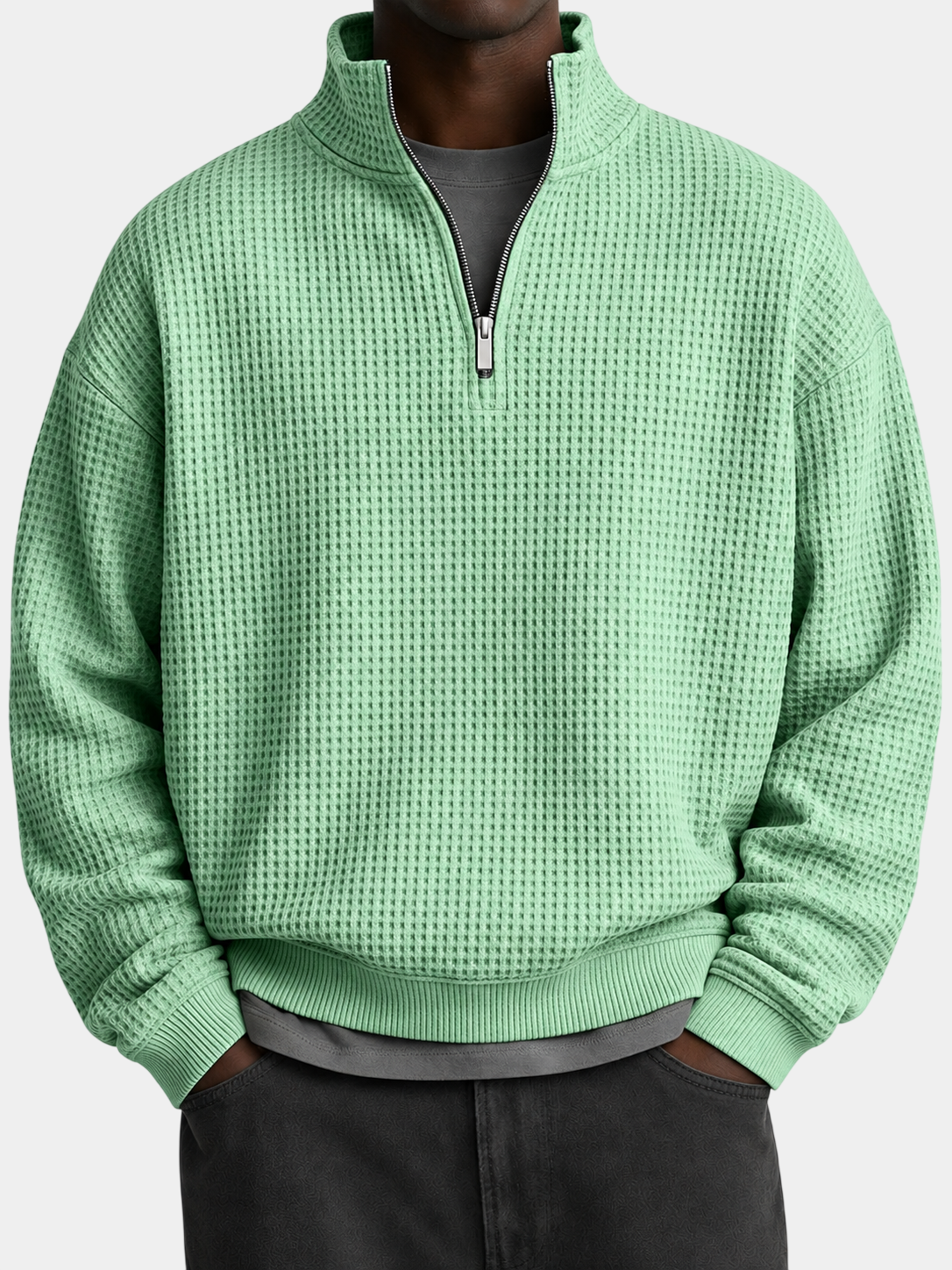 Premium Waffle Textured Quarter-Zip Pullover